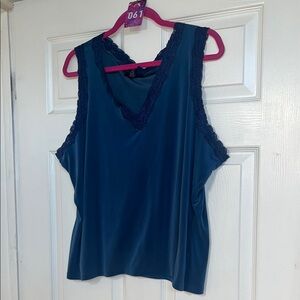 61 Women's Blue Lace Trim Top